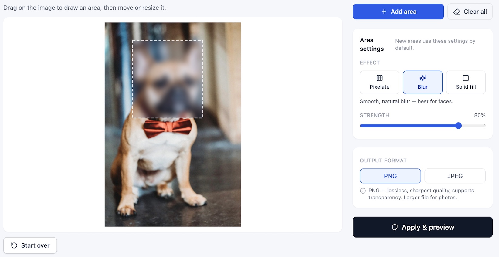 Blur image online editor applying a smooth blur to part of a photo